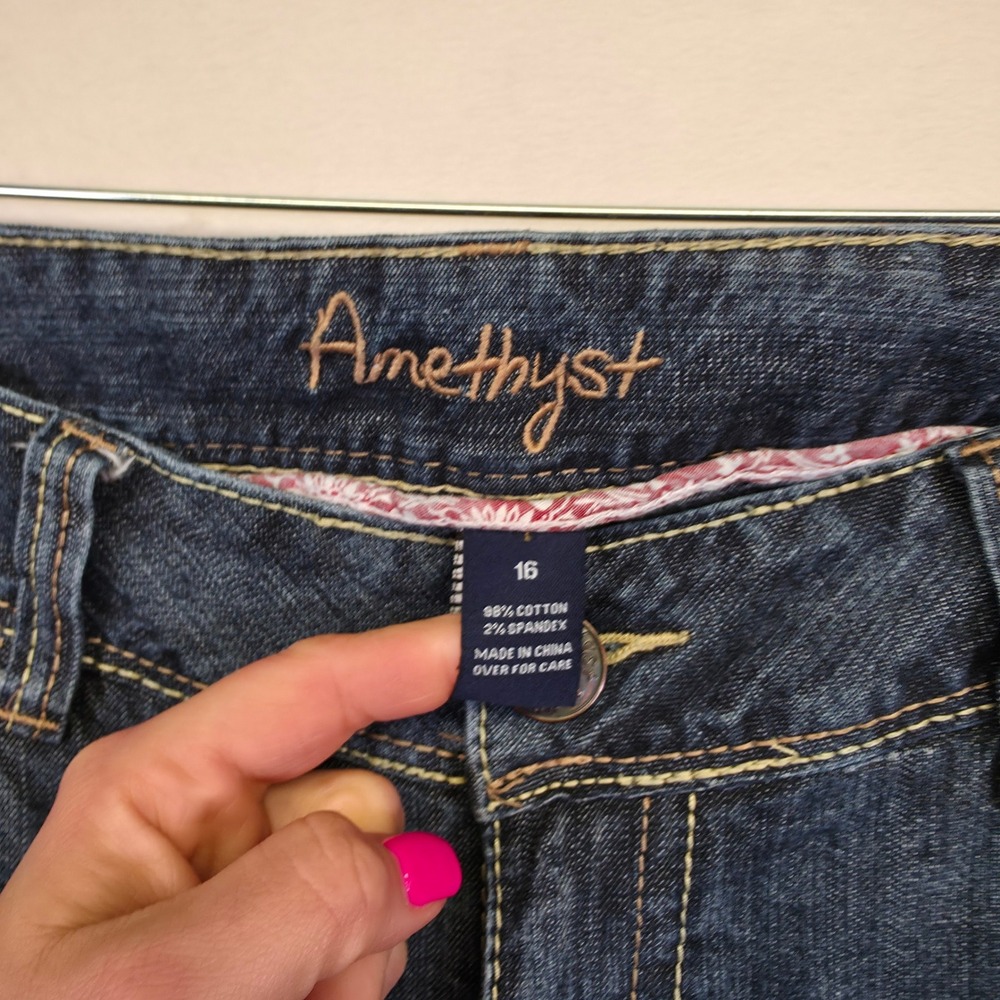 Amethyst‎ Jeans Womens 16 Distressed Y2K Low Rise Flared Denim Bootcut - Picture 8 of 14